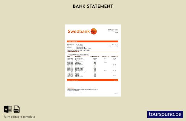 listo para imprimir plantilla de Word   extracto bancario de Letonia Swedbank